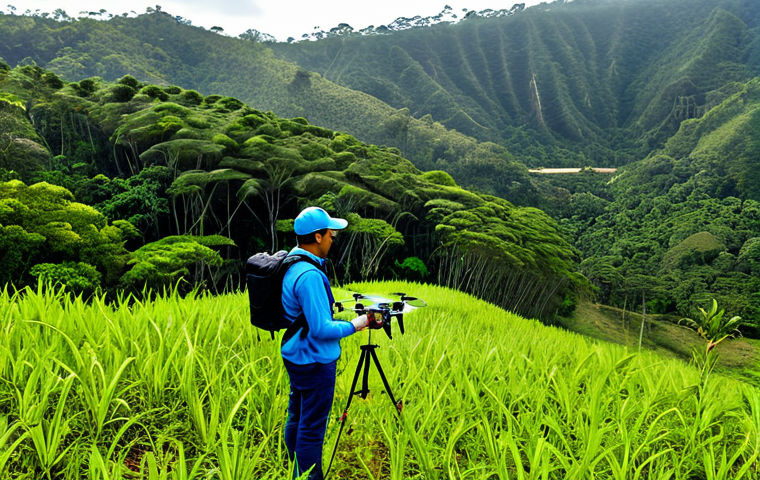 A professional environmental engineer, fully clothed in modest, practical field attire, operating a drone in a lush, reforested Brazilian landscape. The drone is depicted mapping the healthy vegetation, showcasing the integration of technology in ecological restoration. The scene highlights innovative reforestation efforts, with new tree saplings growing vigorously. Perfect anatomy, correct proportions, natural pose, well-formed hands, proper finger count. Professional photography, high quality, vibrant natural light, safe for work, appropriate content, family-friendly.