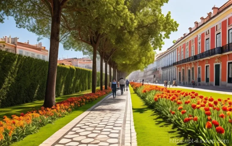 생태계 복원 기술과 도시 녹화 - **"A vibrant urban park in a Portuguese city, bathed in warm sunlight. Diverse groups of people of a...