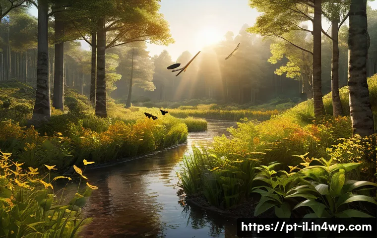 생태계 복원 기술과 생태계 서비스 - **Prompt 1: "A futuristic ecological restoration project where advanced technology harmonizes with n...