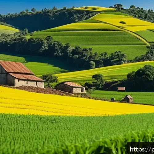 Home 17 생태계 복원 기술의 환경적 이점 - A vibrant Brazilian rural landscape showcasing a sustainable farm in Minas Gerais with rich, dark fe...